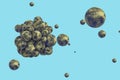 Spheres with the textured surface, random distributed, 3d rendering Royalty Free Stock Photo
