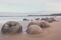 Spheric Moeraki Boulders on the Eastern coast of New Zealand
