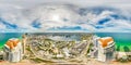 360 spherical aerial photo above highrise towers Sunny Isles Beach Miami Dade FL