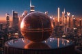 spherical ball on the background of a futuristic city generative ai