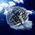 Spherical city world in clouds Royalty Free Stock Photo