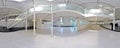 Spherical 360 degrees panorama projection, panorama in interior empty corridor room in light colors with stairs and metal structur