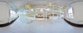 Spherical 360 degrees panorama projection, panorama in interior empty corridor room in light colors with stairs and metal structur