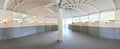 Spherical 360 degrees panorama projection, panorama in interior empty corridor room in light colors with stairs and metal structur