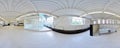 Spherical 360 degrees panorama projection, panorama in interior empty corridor room in light colors with stairs and metal structur