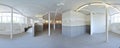 Spherical 360 degrees panorama projection, panorama in interior empty corridor room in light colors with stairs and metal structur