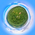 Spherical 360 degrees panorama of summer landscape with fields and green grass Royalty Free Stock Photo