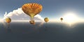 Spherical 360 degrees seamless panorama with fantasy hot air balloons over the sea Royalty Free Stock Photo