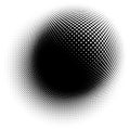 Spherical distortion halftone dots element. Orb, ball deform on bulge, bump speckles, polka-dots and screentone.Pointillist,