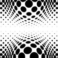 Spherical distortion halftone dots element. Orb, ball deform on bulge, bump speckles, polka-dots and screentone.Pointillist,