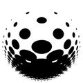 Spherical distortion halftone dots element. Orb, ball deform on bulge, bump speckles, polka-dots and screentone.Pointillist,