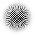 Spherical distortion halftone dots element. Orb, ball deform on bulge, bump speckles, polka-dots and screentone.Pointillist,