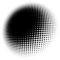 Spherical distortion halftone dots element. Orb, ball deform on bulge, bump speckles, polka-dots and screentone.Pointillist,