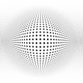 Spherical distortion halftone dots element. Orb, ball deform on bulge, bump speckles, polka-dots and screentone.Pointillist,