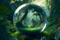 spherical glass ball with nature green forest reflection illustration Generative AI