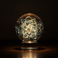 A spherical glass object sits atop a square, transparent base on a dark surface. Inside Royalty Free Stock Photo