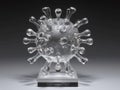 Spherical glass sculpture, mimicking virus structure, clear base, reflective, sparkling, elevated, central core, intricate protein Royalty Free Stock Photo