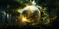 Spherical glass transparent ball. Glass globe futuristic shot. Generative AI
