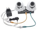 Spherical IP security cameras, AC adapter and router