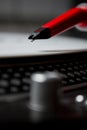 Spherical needle on vinyl record Royalty Free Stock Photo