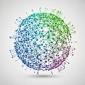 Spherical network composed of interconnected nodes and lines Royalty Free Stock Photo