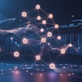 Spherical nodes are connected by lines, creating a network or neural network-like structure. Royalty Free Stock Photo