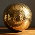 A spherical object made of hammered gold metal, displaying a textured surface Royalty Free Stock Photo