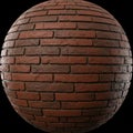 A spherical object with a textured surface resembling red bricks arranged in horizontal rows