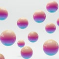 Spherical objects with a glossy surface, featuring a gradient of cream, pink, purple