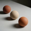 Spherical objects resembling eggs are placed on a light colored Royalty Free Stock Photo
