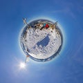 360 spherical panorama couple in snowy mountains