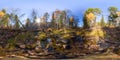 Spherical panorama 360 degrees 180 river stream in the forest and a fallen tree. vr content Royalty Free Stock Photo