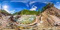 Spherical panorama 360 degrees 180 turbulent river and bridge fe Royalty Free Stock Photo