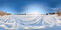 Spherical panorama of frozen solid lake Norsjon in Vasterbotten, Sweden. Equirectangular projection was used Royalty Free Stock Photo