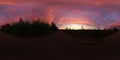Spherical panorama of impressively colored sky over street in Vasterbottens forests, shortly before heavy rain Royalty Free Stock Photo