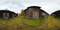 Spherical panorama of narrow road in church town Bonnstan in Skelleftea