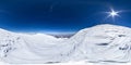 Spherical panorama of the Pamir mountain. Slope of Lenin Peak to an altitude of 6900 meters. Spherical panorama 360 Royalty Free Stock Photo