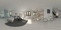 Spherical 360 panorama projection Scandinavian style interior design 3D rendering