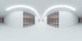 360 spherical panorama view of modern futuristic white prison building interior hallway basement 3d render illustration