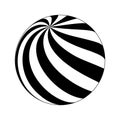 Spherical shape with twisted black and white stripes. 3D sphere model. Modern ball isolated on white background. Globe Royalty Free Stock Photo