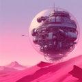 A spherical space base in the desert. An illustration of a science fiction story Royalty Free Stock Photo