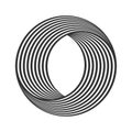 Spherical striped shape isolated on white background. Black and white striped hole or portal. Vortex visual effect