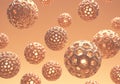 Spherical structures composed of interlocking hexagonal patterns are suspended in a Royalty Free Stock Photo
