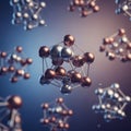 Spherical structures resembling molecular models are suspended in space Royalty Free Stock Photo