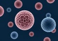 Spherical structures resembling viruses or cells depicted in red Royalty Free Stock Photo