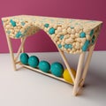 Stone And Ball Table: A Unique Blend Of Yellow And Cyan Design