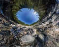 Spherical VR panorama 360180 mountain river flows into the fores Royalty Free Stock Photo