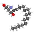 Sphingosine lipid molecule. 3D rendering. Atoms are represented as spheres with conventional color coding: hydrogen (white),