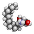 Sphingosine lipid molecule. 3D rendering. Atoms are represented as spheres with conventional color coding: hydrogen (white),