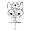 Sphinx cat head with accult symbol triune moon Logo,icon emblem template.Portrait of sphinx cat.Vector graphics